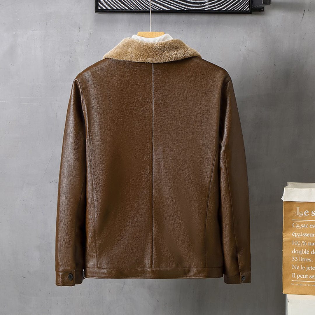 Winter-Lederjacke – Kunstleder – Reißverschluss – Fleece-gefüttert