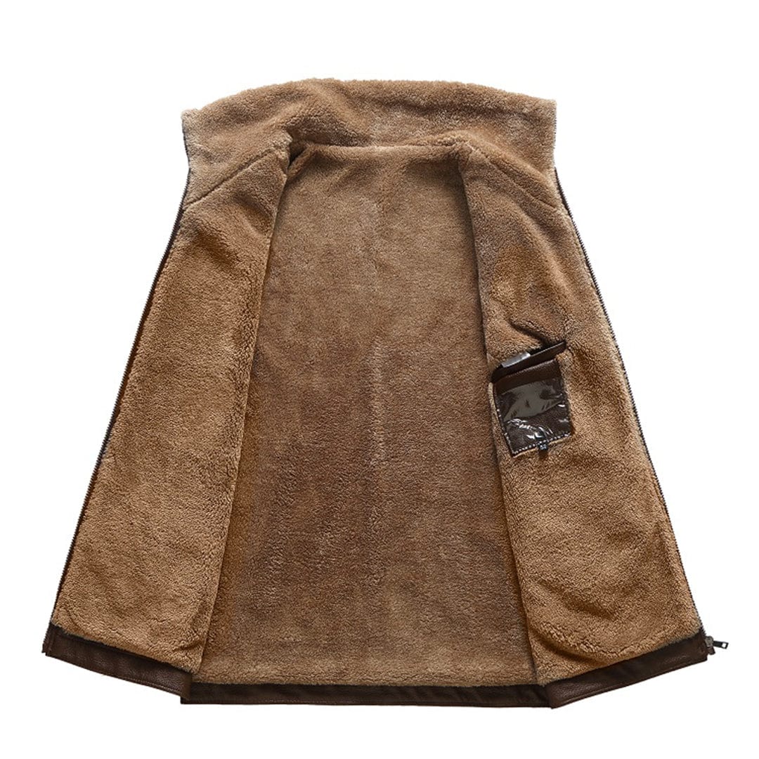 Winter-Lederjacke – Kunstleder – Reißverschluss – Fleece-gefüttert