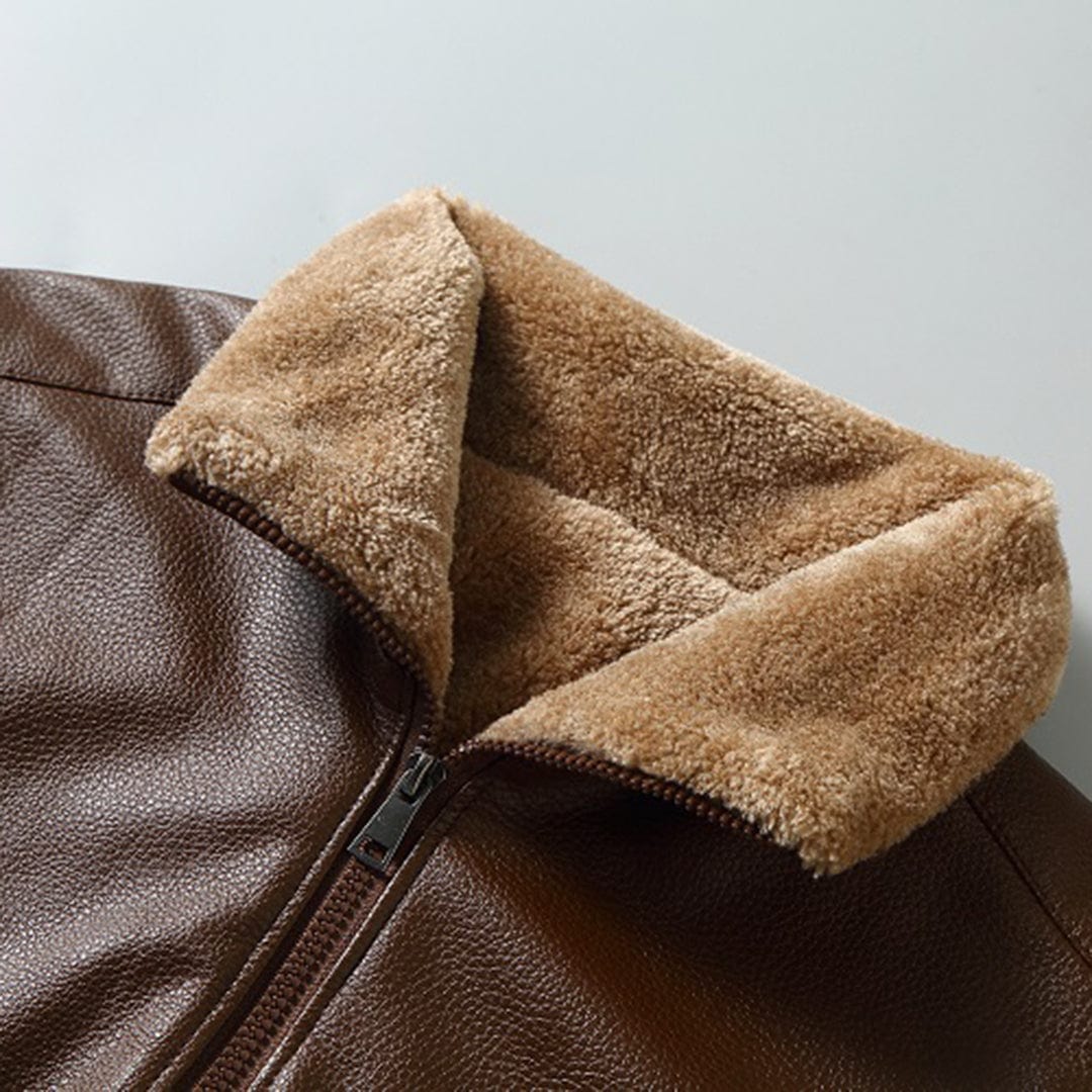 Winter-Lederjacke – Kunstleder – Reißverschluss – Fleece-gefüttert