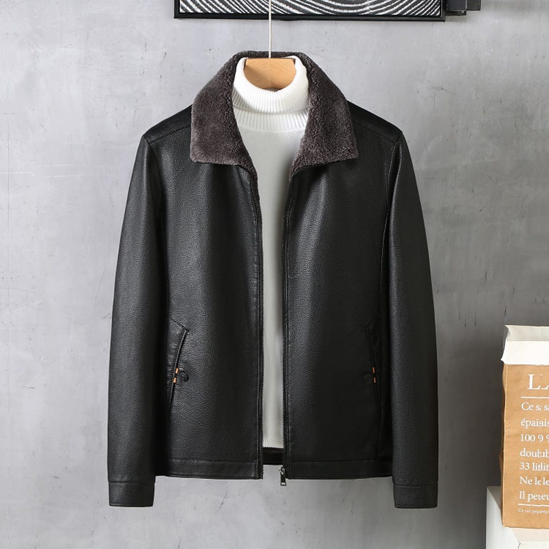 Winter-Lederjacke – Kunstleder – Reißverschluss – Fleece-gefüttert