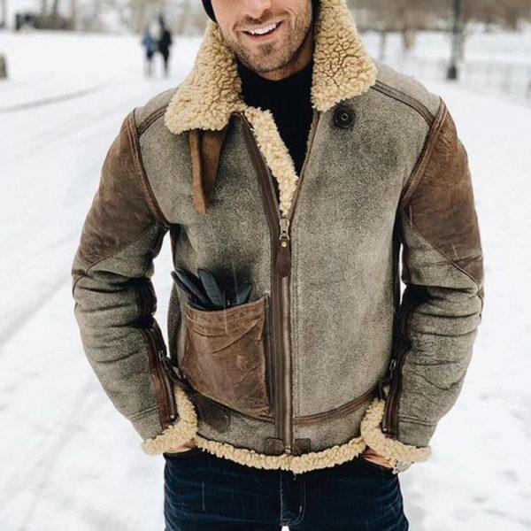 Winterjacke | Herren Zip-Up Fleece gefütterte Lederjacke