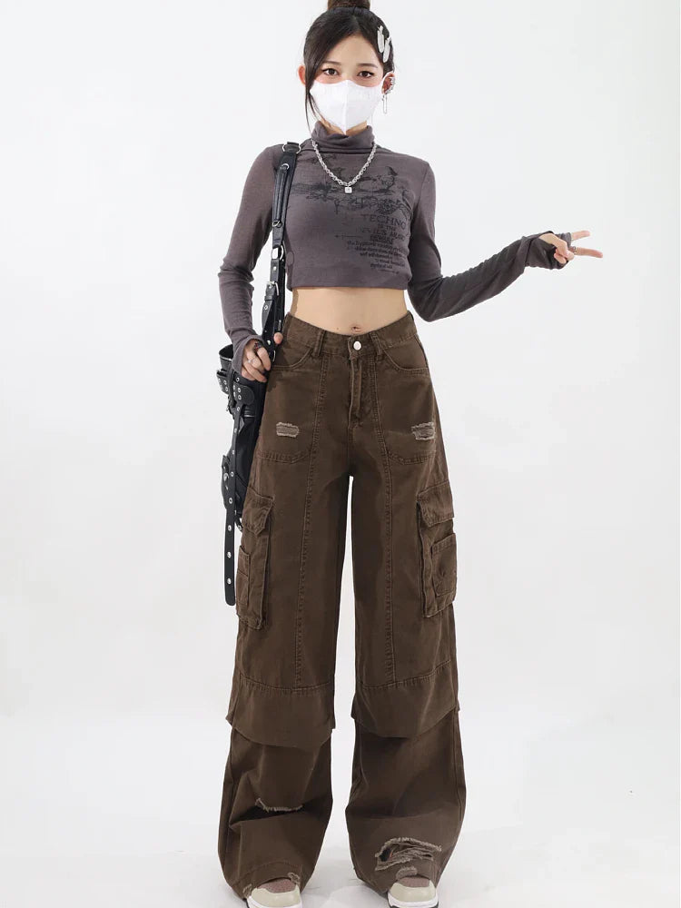 Salma - Cargo Jeans in Braun im Vintage-Stil