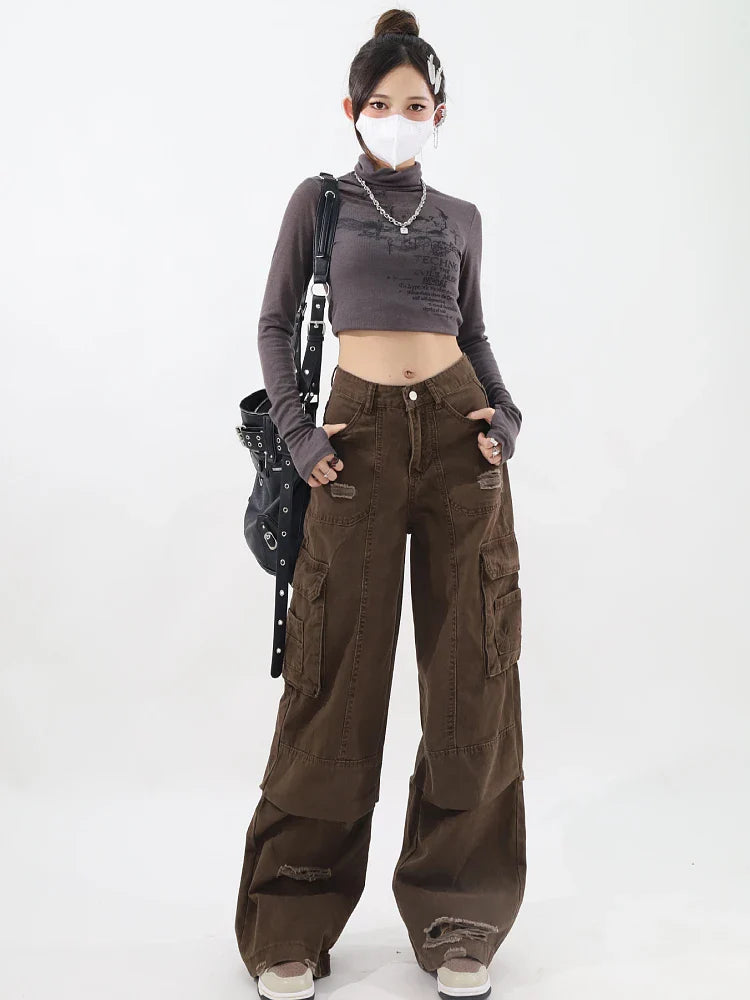 Salma - Cargo Jeans in Braun im Vintage-Stil