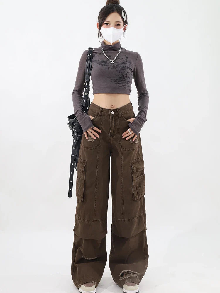 Salma - Cargo Jeans in Braun im Vintage-Stil