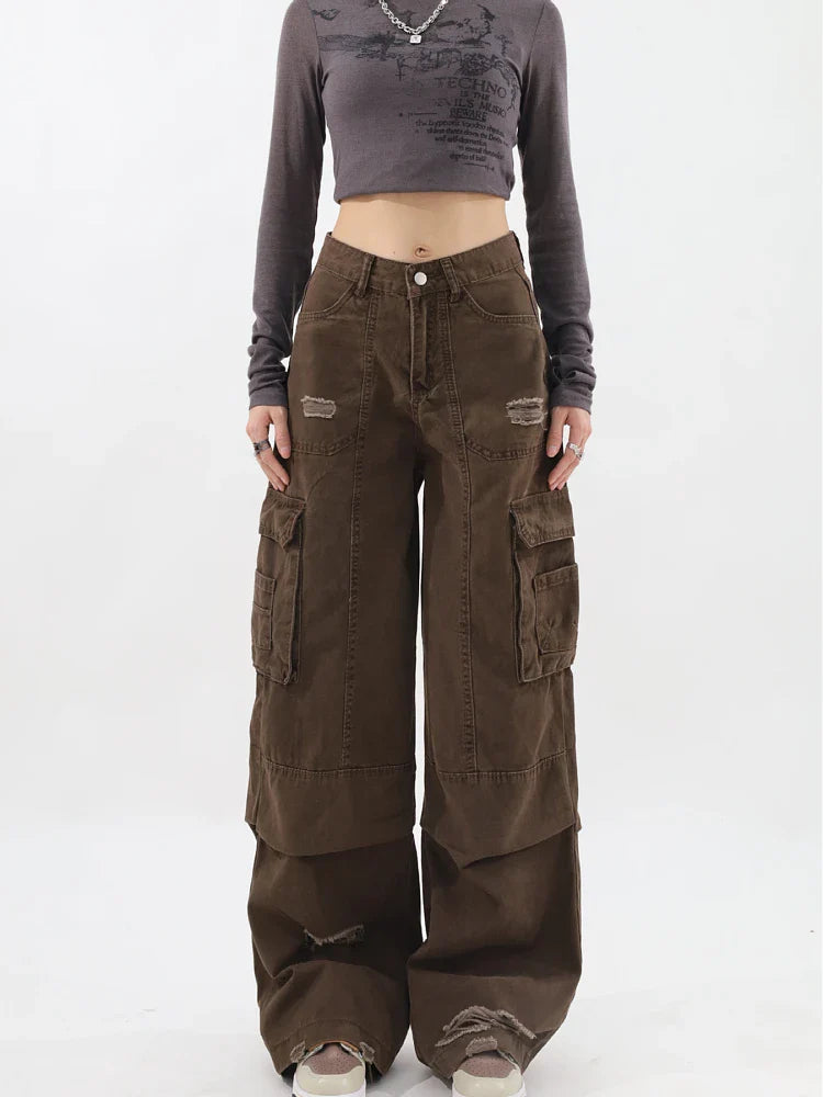 Salma - Cargo Jeans in Braun im Vintage-Stil