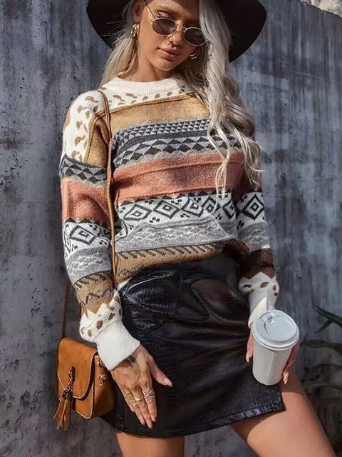 Lillymoda | Eleanor - Gestrickter Pullover mit Boho-Streifen