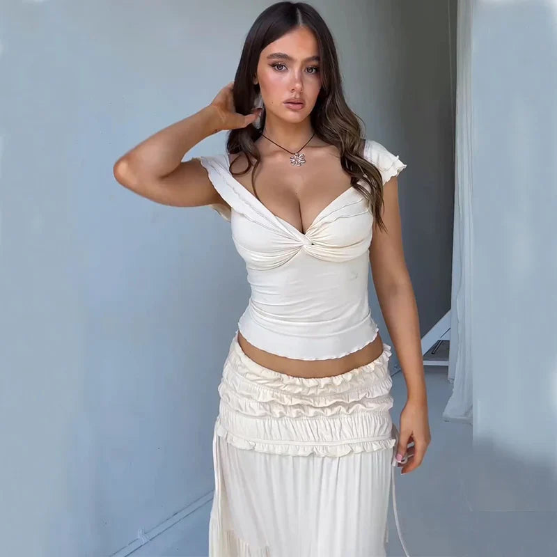 Lillymoda | Carmella - Schulterfreies Rüschen Chic Set