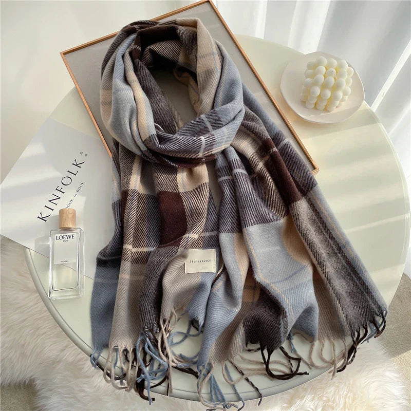 Schal im Winterstil mit britischem Karomuster dick und warm für Herbst und Winter für Frauen