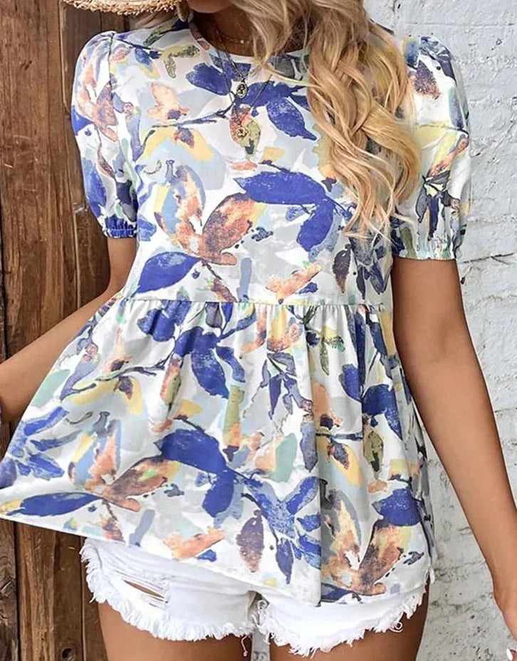 Dinah - Vintage-Bluse mit Rundhalsausschnitt