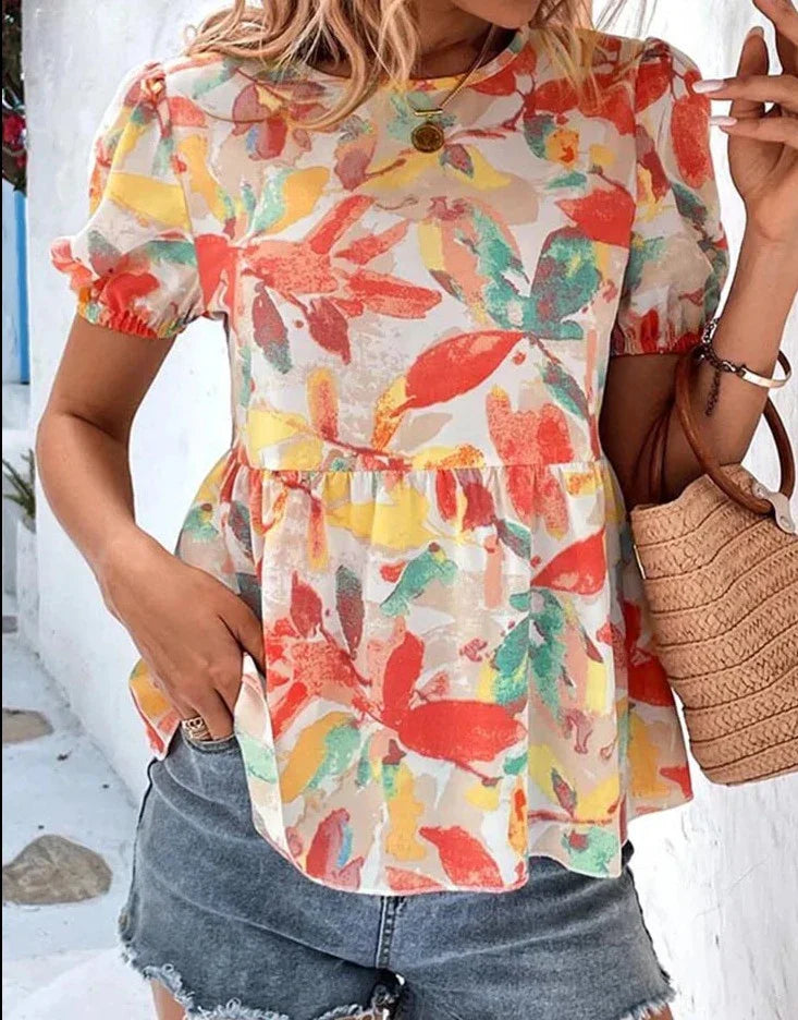 Dinah - Vintage-Bluse mit Rundhalsausschnitt