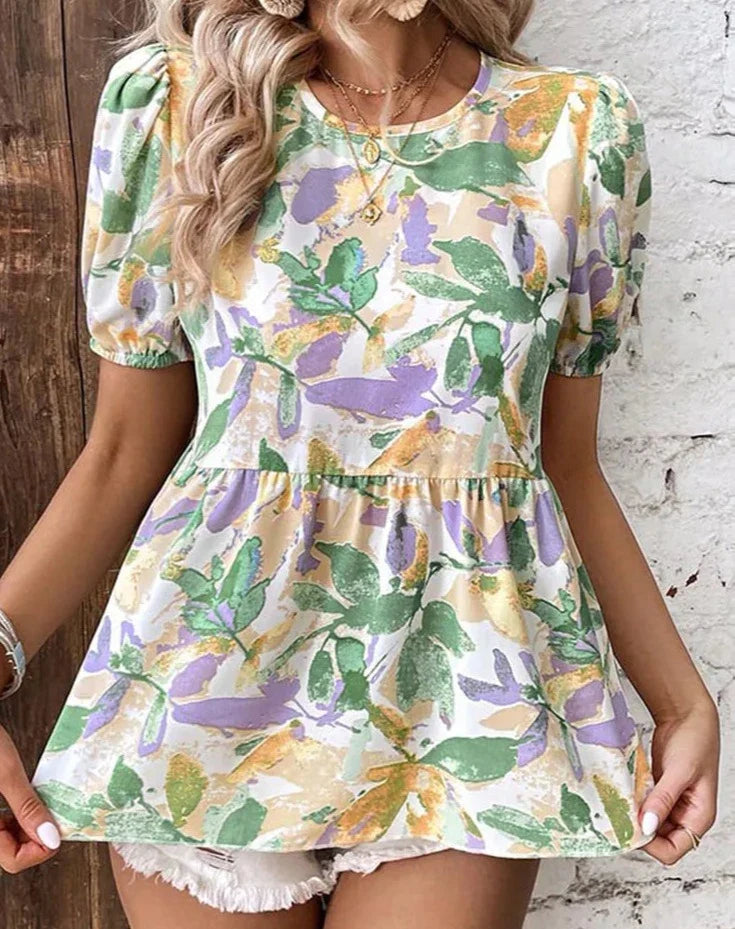 Dinah - Vintage-Bluse mit Rundhalsausschnitt