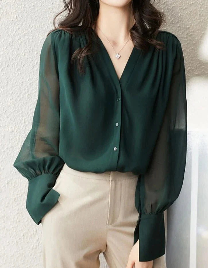 Halinah - Durchsichtige Bluse mit V-Ausschnitt