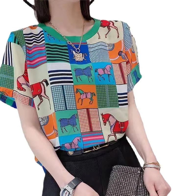 Evita - Sommer Kurzarm Bedrucktes T-Shirt