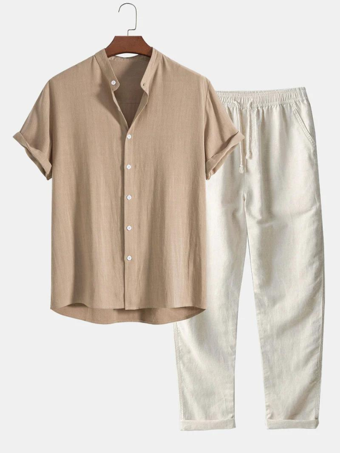 Zweiteiler | Kurzarm | Knopfleiste | Leinenkleidung | Leinenhose für Herren