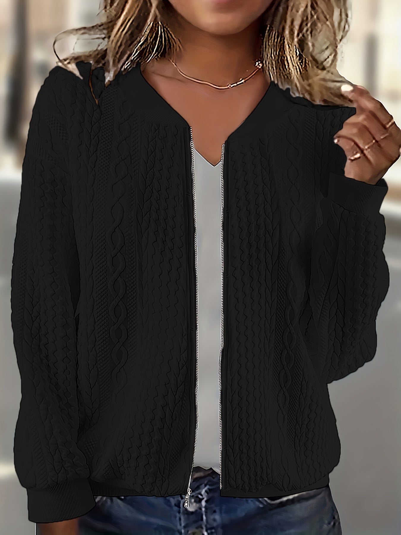 Elegante Zip-Up Jacke mit Struktur für kalte Tage