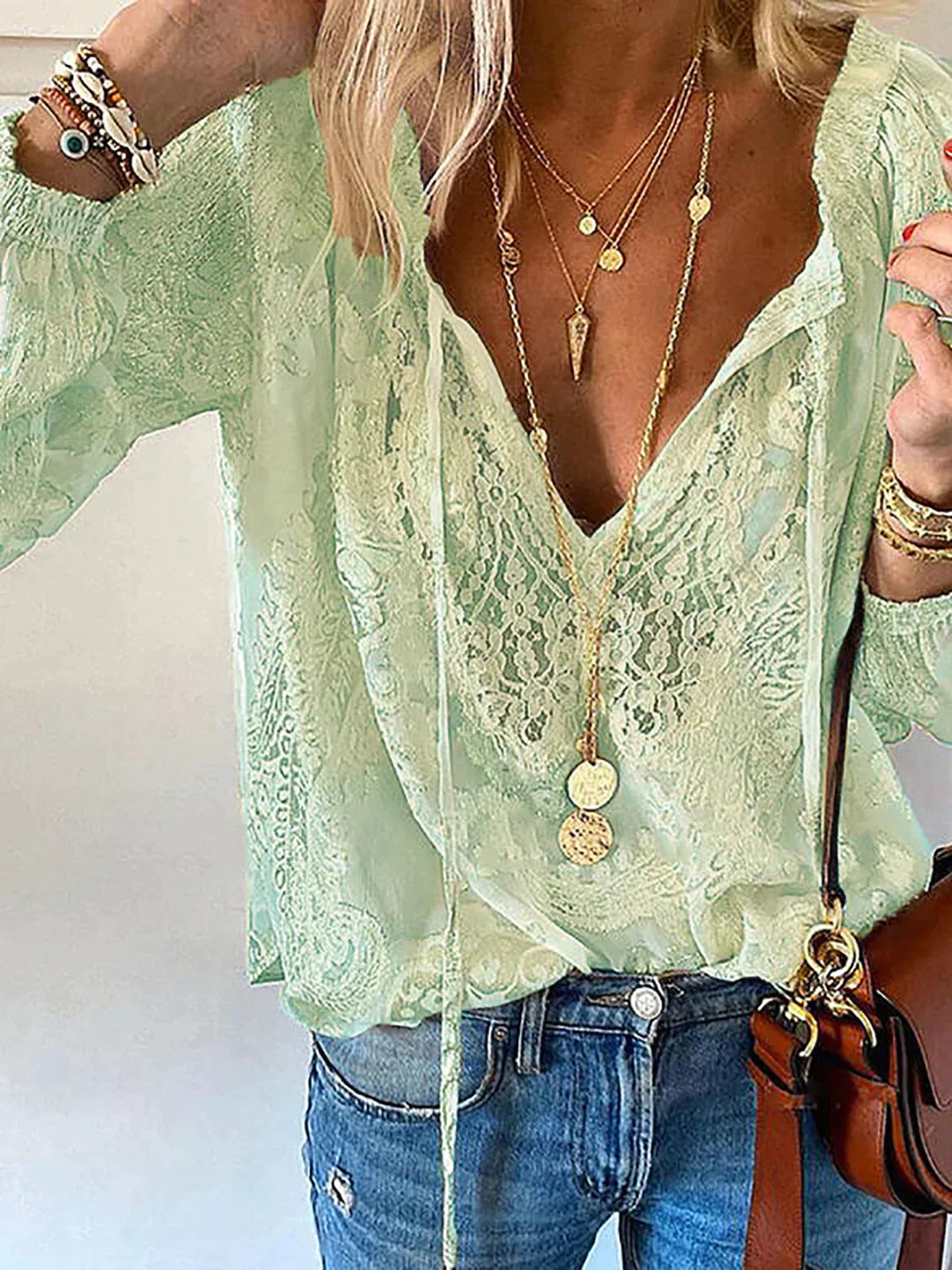 Lillymoda | Isabelle - Boho-Spitzenbluse mit V-Ausschnitt