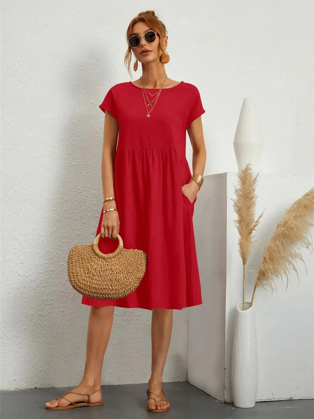 Leonie | Damen Elegante Kurzärmliges Kleid | Midi