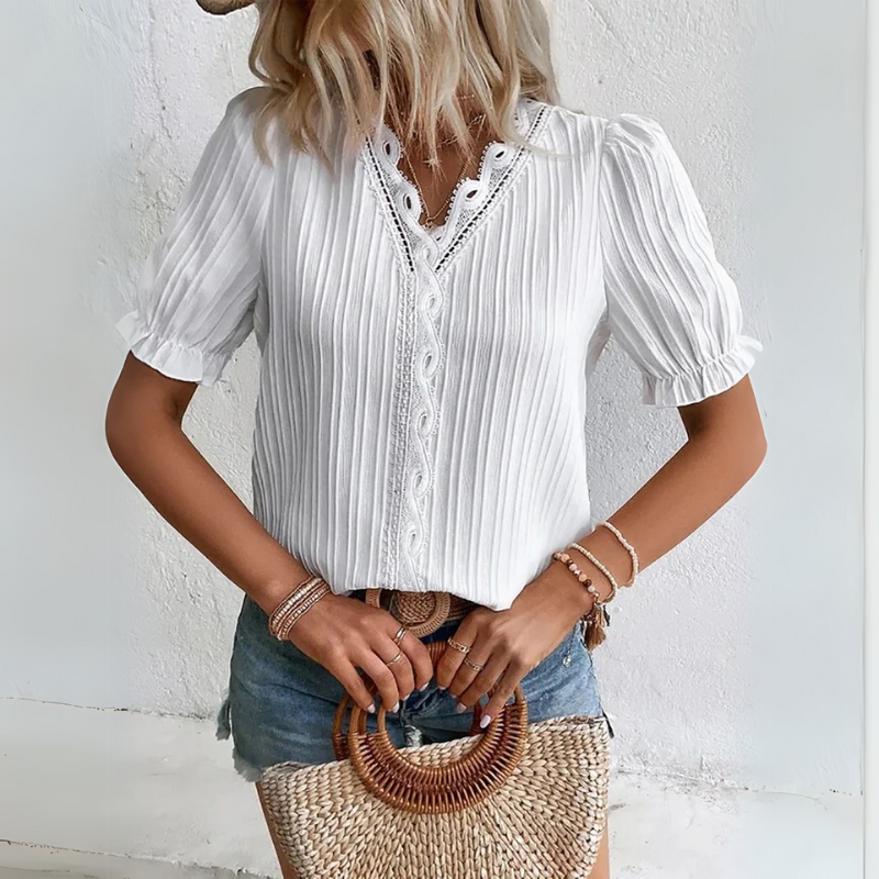Roswitha | Damen Oberteile Sommer | Weiß Top