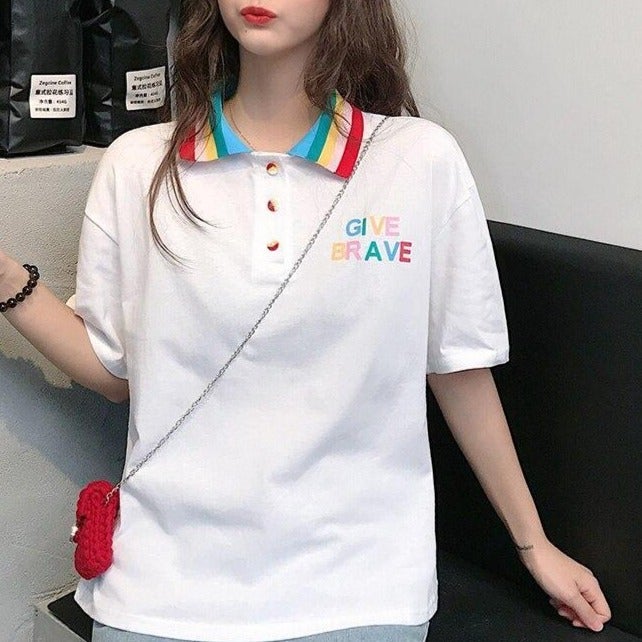 Damen-Poloshirt mit Regenbogen-Kragen