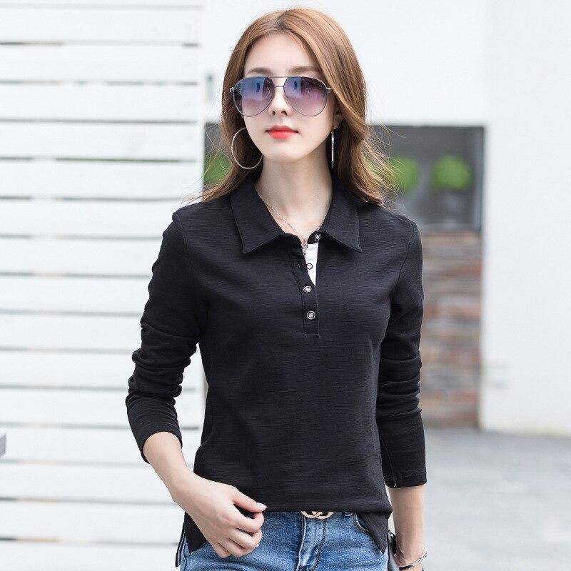 Unifarbenes Poloshirt für Damen, langarm
