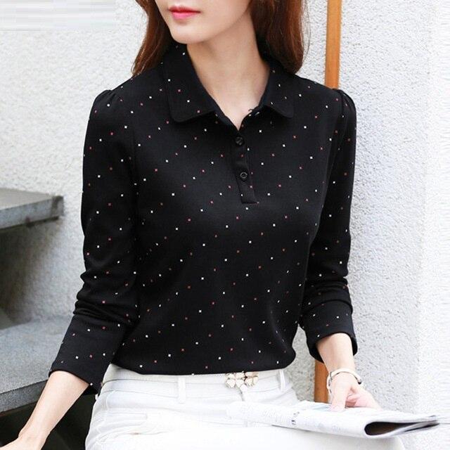 Langarm-Damen-Poloshirt mit Pünktchenmuster