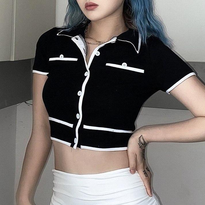 Kontrastreiches Damen-Poloshirt mit Taschen