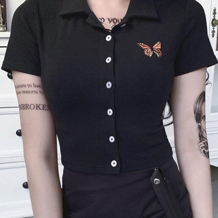 Damen-Poloshirt mit Schmetterling