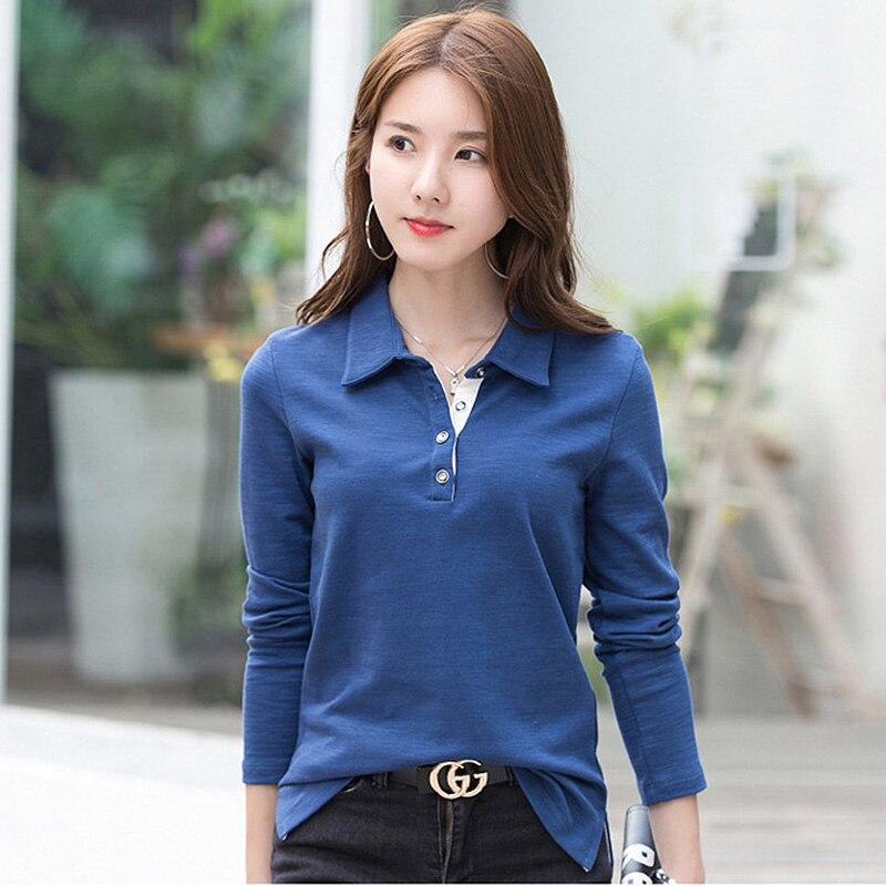 Unifarbenes Poloshirt für Damen, langarm