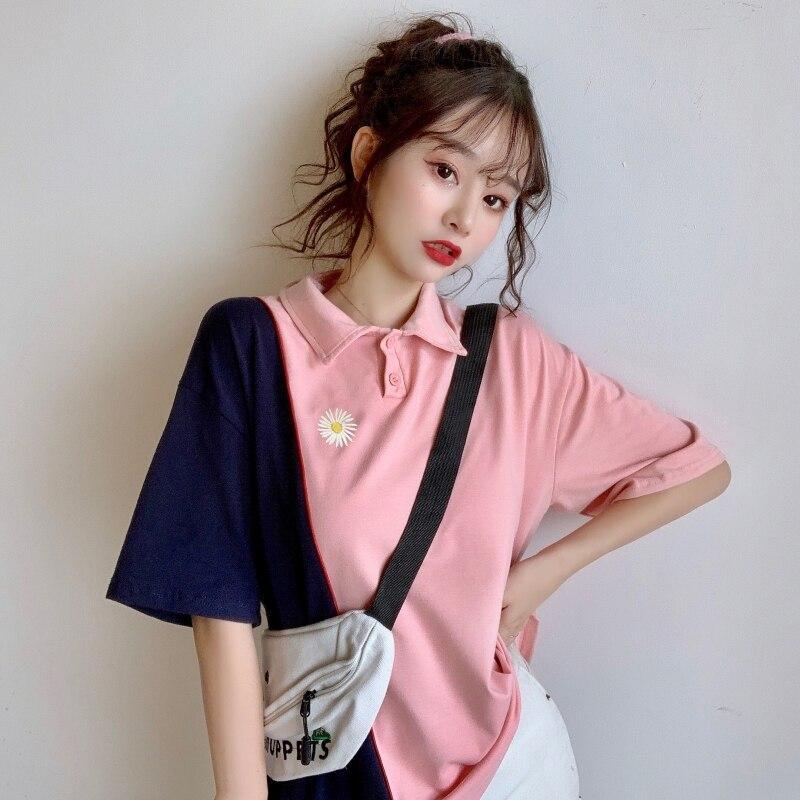 Damen-Poloshirt mit Blumenstickerei