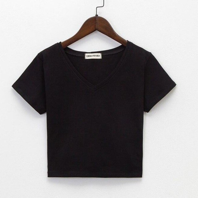 Crop-Damen-T-Shirt mit V-Ausschnitt