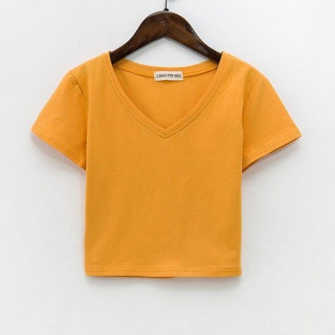 Crop-Damen-T-Shirt mit V-Ausschnitt