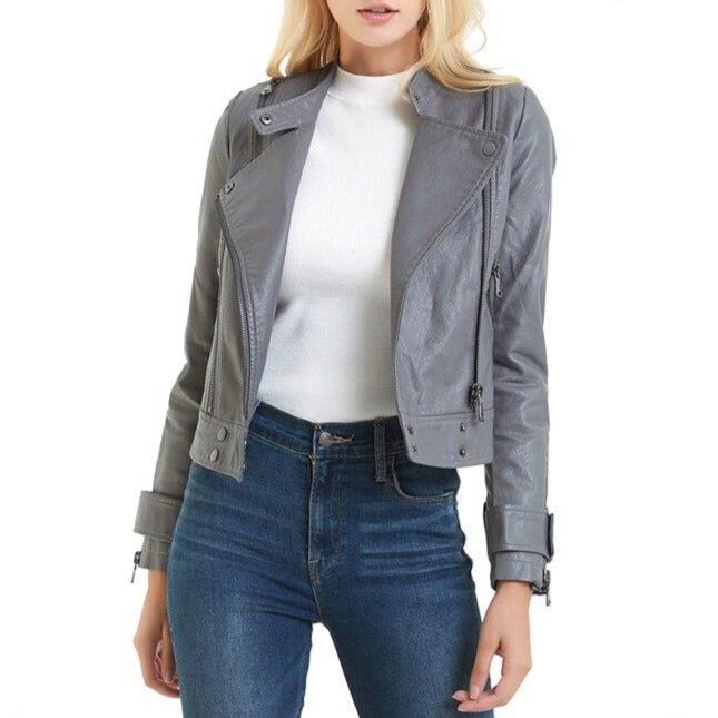 Damenlederjacke mit seitlichem Reißverschluss