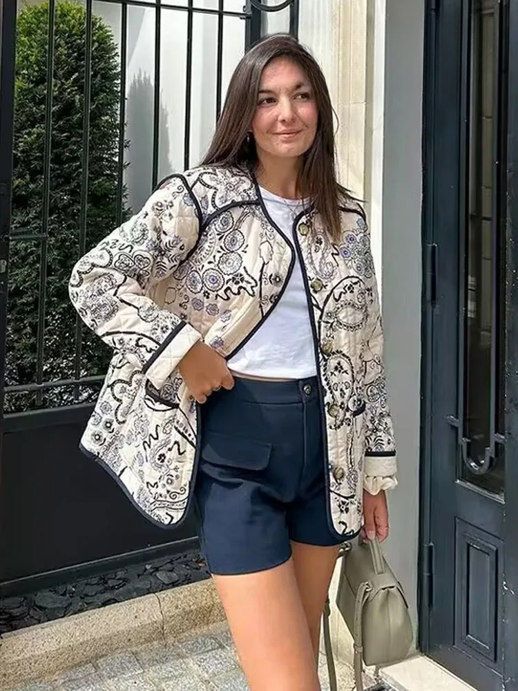 Lillymoda | Gabriela - Stilvolle Bedruckte Wattierte Jacke