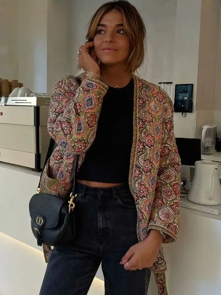 Lillymoda | Gwendolyn - wattierte Strickjacke mit Blumendruck