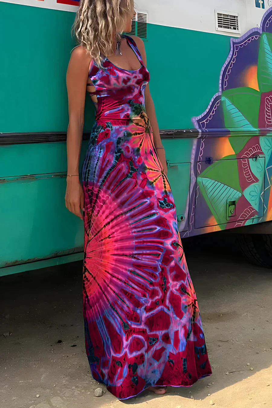 Lillymoda | Frances - elegantes ärmelloses Kleid in Batikoptik