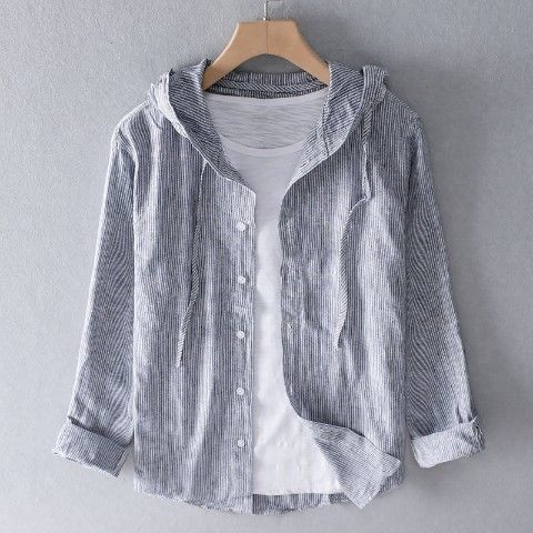 Yeti - Casual Herren Langarm-Leinenshirt mit Kapuze