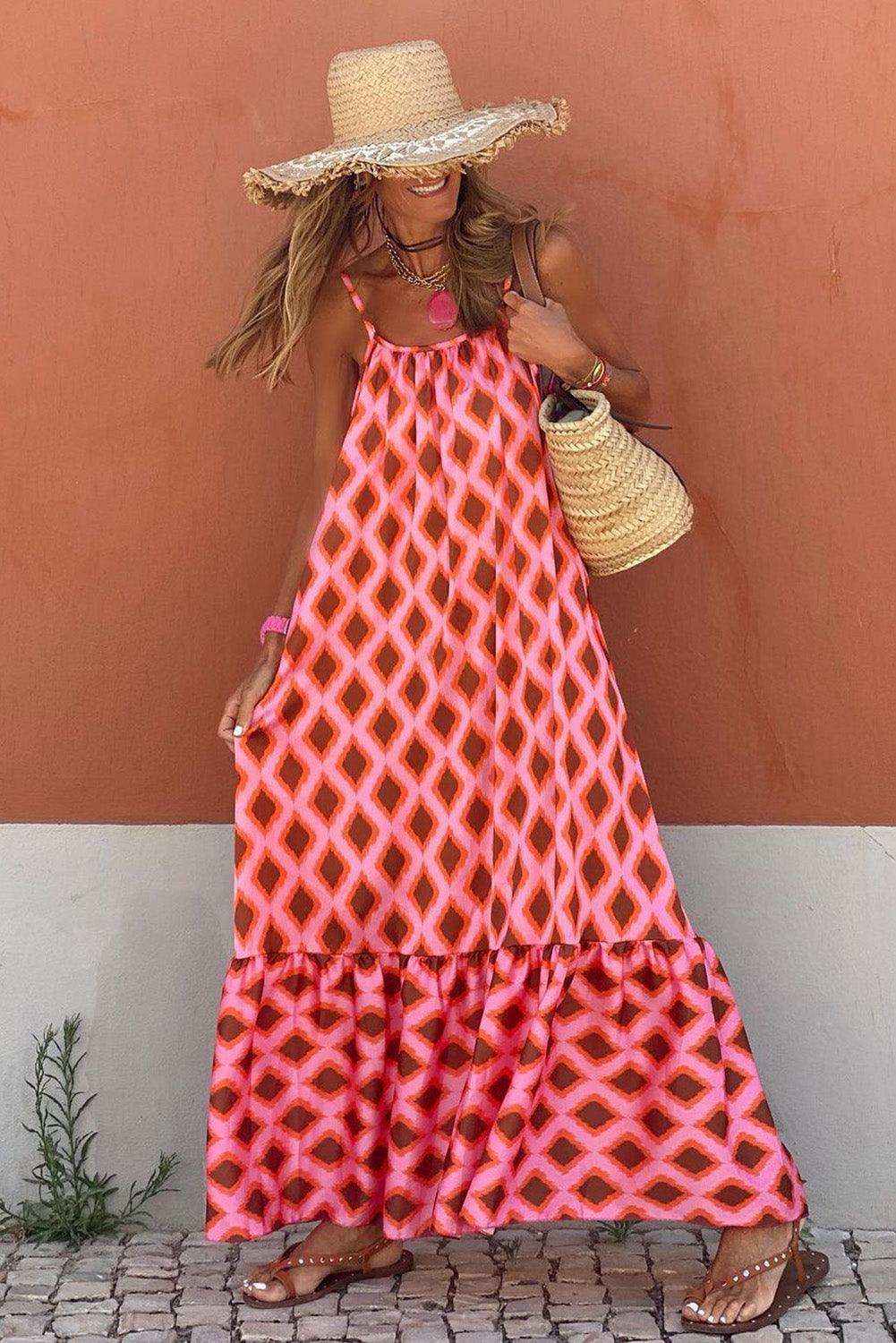 Lillymoda | Kaya - Maxikleid mit geometrischem Muster und ohne Ärmel