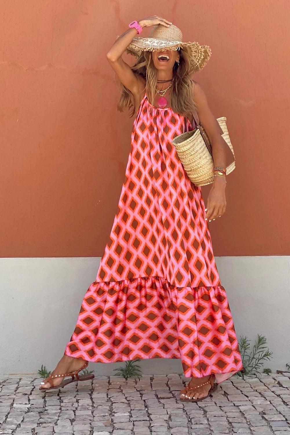 Lillymoda | Kaya - Maxikleid mit geometrischem Muster und ohne Ärmel