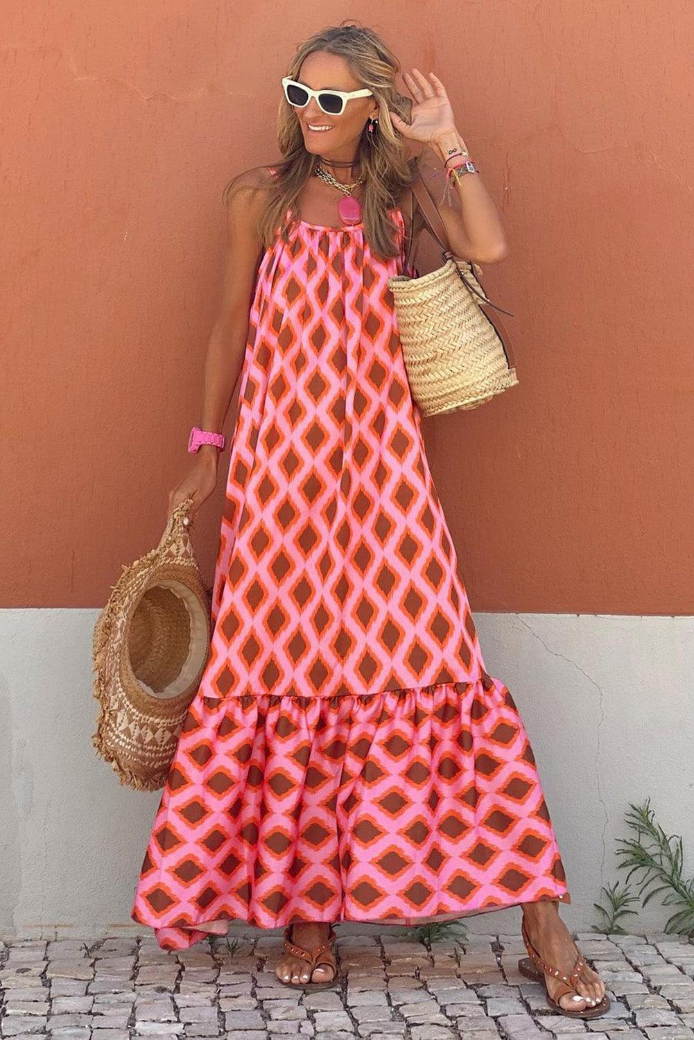 Lillymoda | Kaya - Maxikleid mit geometrischem Muster und ohne Ärmel