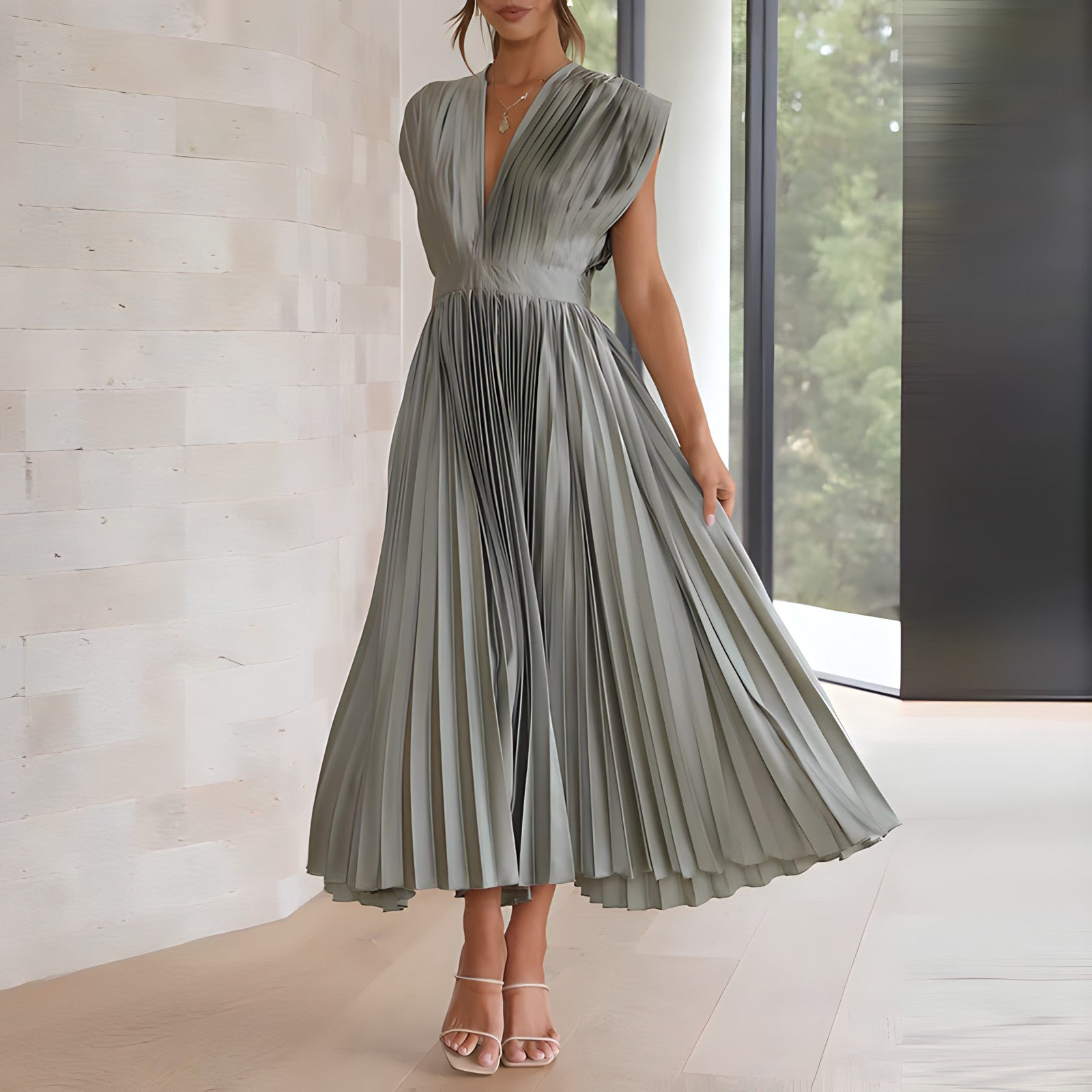 Lillymoda | Gladys - Elegantes Plissee-Kleid mit V-Ausschnitt