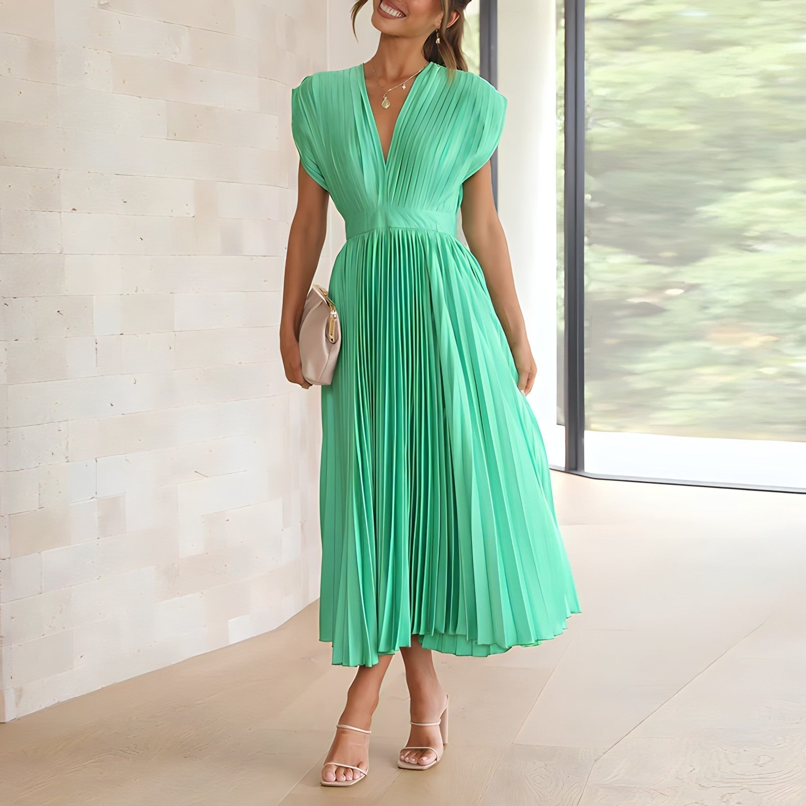 Lillymoda | Gladys - Elegantes Plissee-Kleid mit V-Ausschnitt