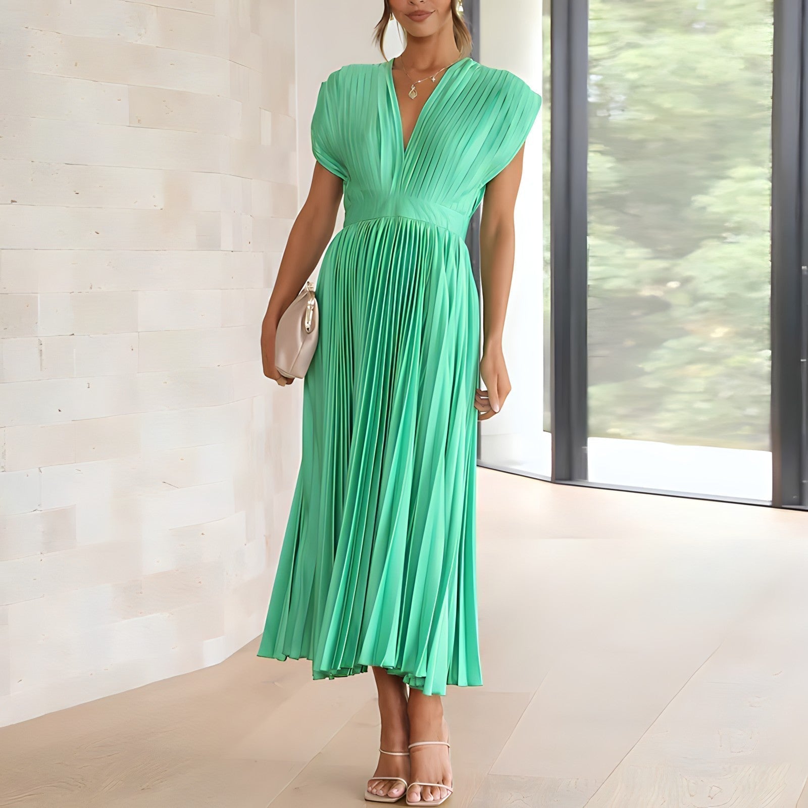 Lillymoda | Gladys - Elegantes Plissee-Kleid mit V-Ausschnitt