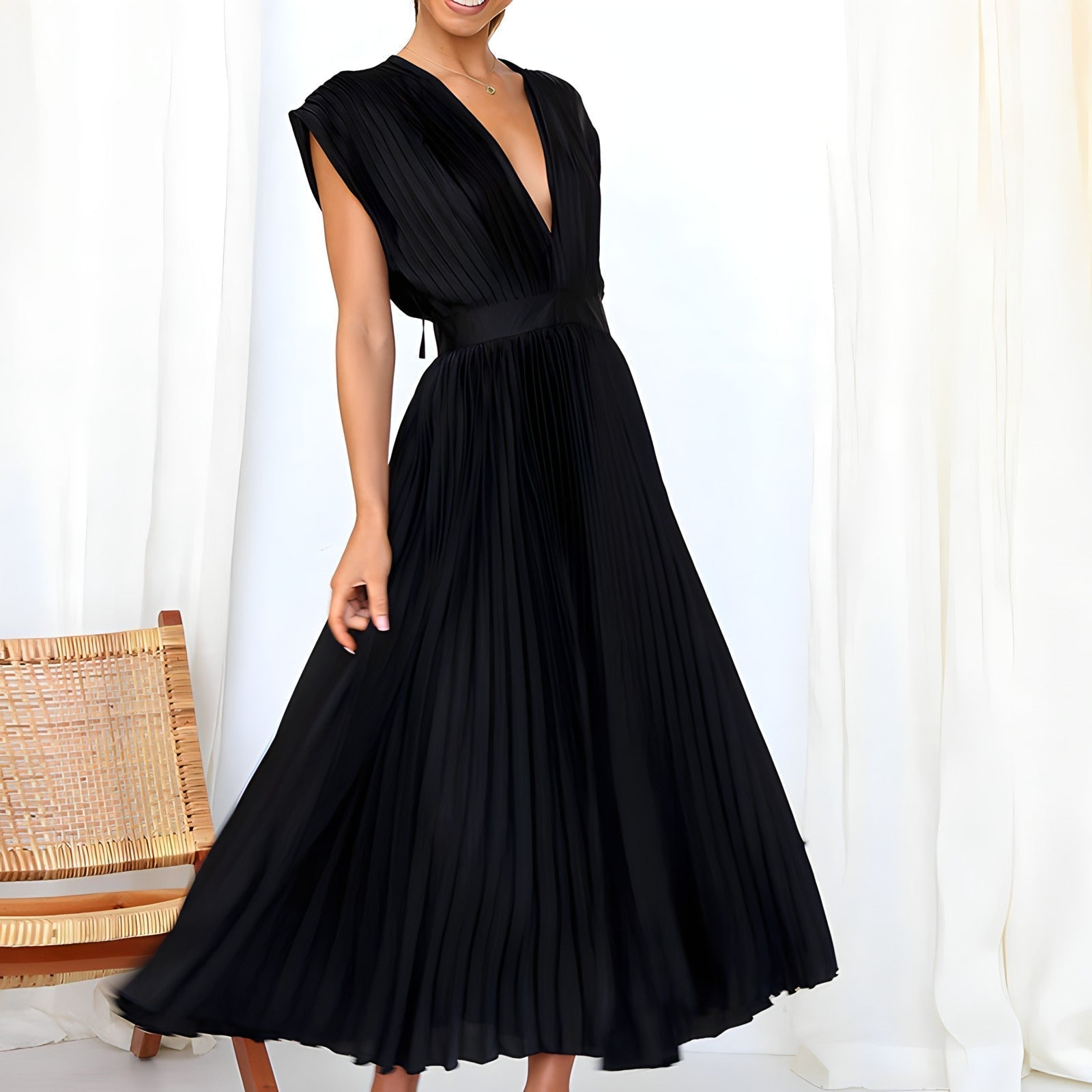 Lillymoda | Gladys - Elegantes Plissee-Kleid mit V-Ausschnitt