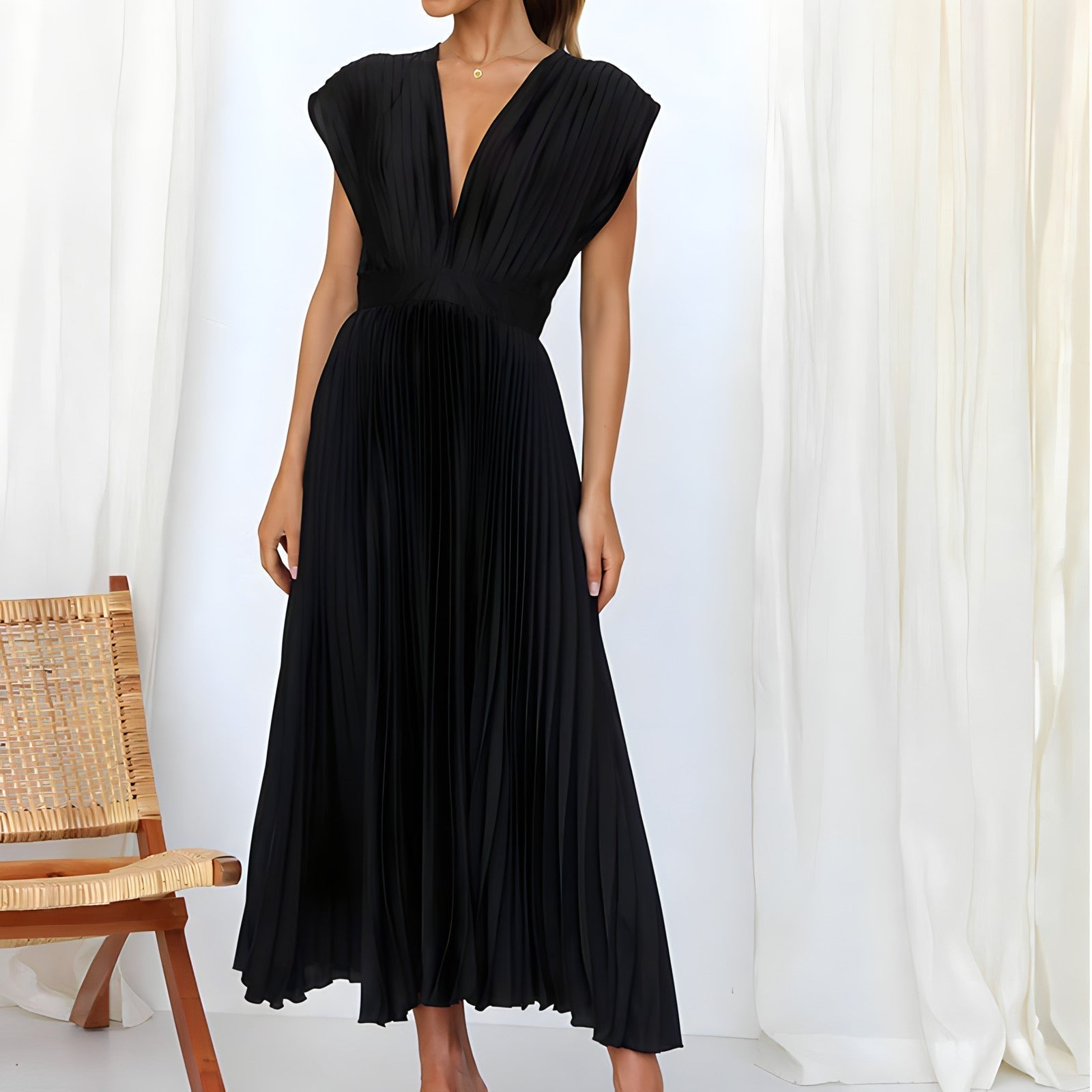 Lillymoda | Gladys - Elegantes Plissee-Kleid mit V-Ausschnitt