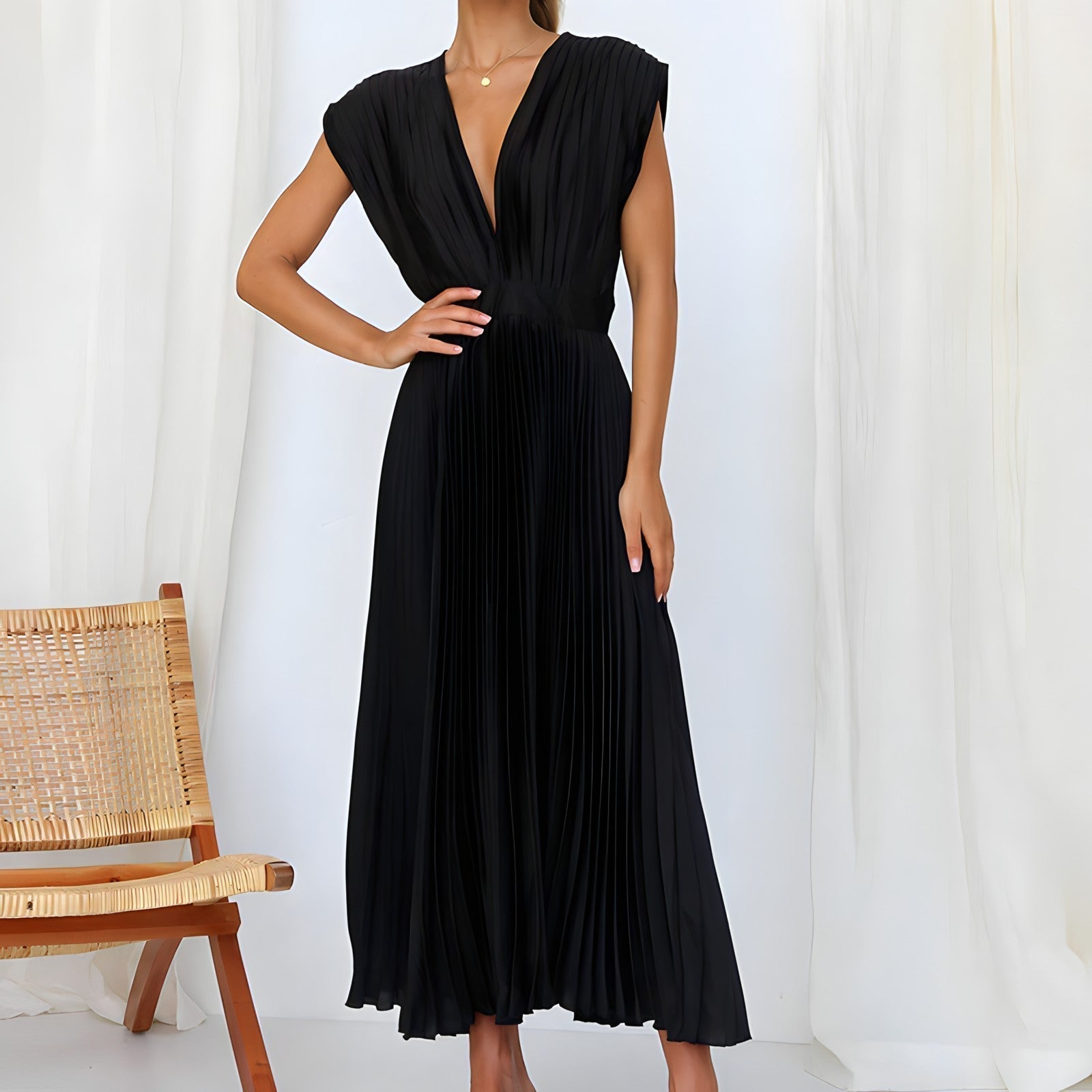 Lillymoda | Gladys - Elegantes Plissee-Kleid mit V-Ausschnitt
