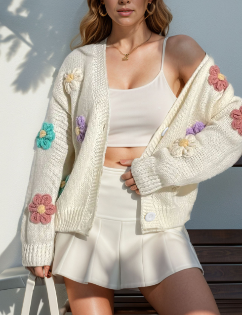 Nicole Strickjacke | Weiche und stilvolle Strickjacke mit Blumenmuster für Frauen