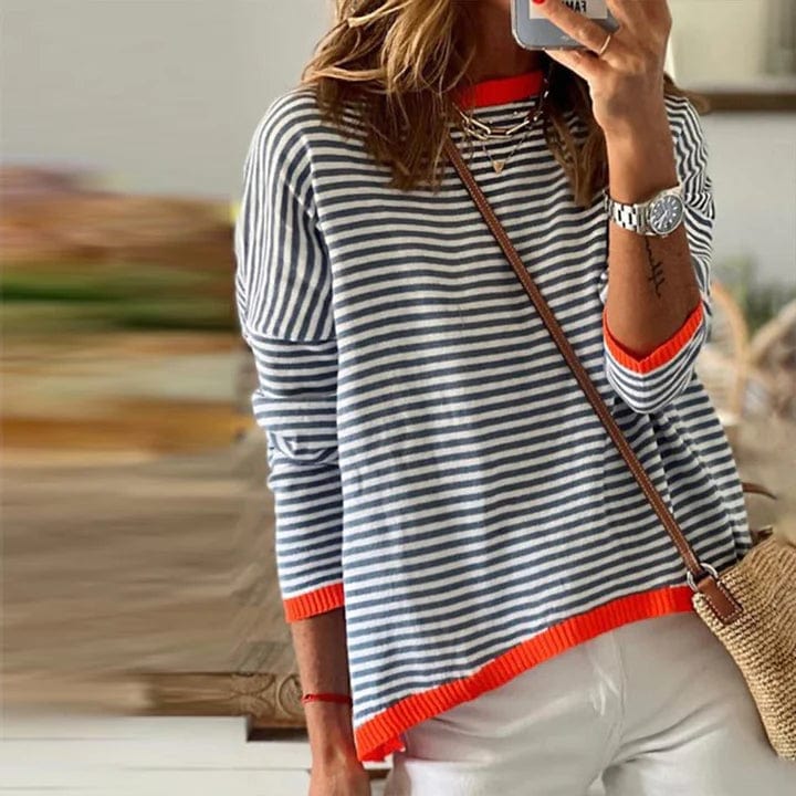 Blau Gestreifter Pullover mit Orange – Warm & Stilvoll im Winter