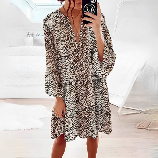 Lillymoda | Aubree - Langärmeliges Kleid mit Leopardenmuster