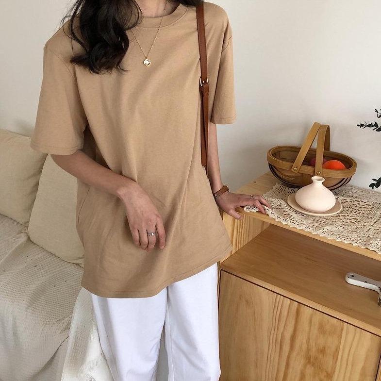 Einfarbiges Damen Basic-Shirt