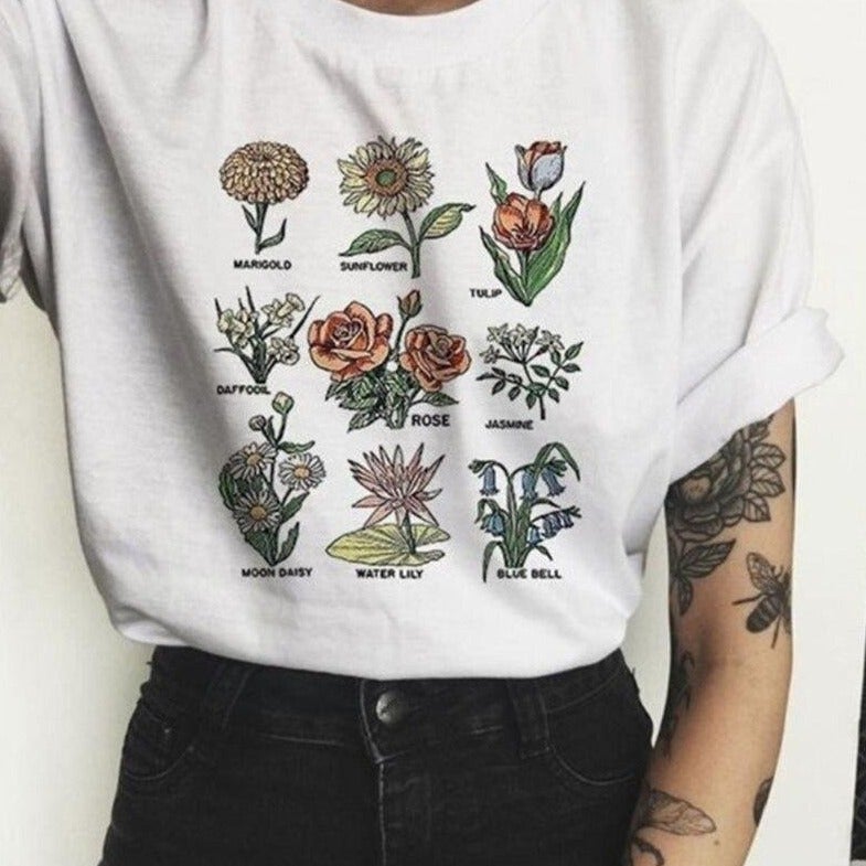 Damen-T-Shirt mit Blumenvariationen